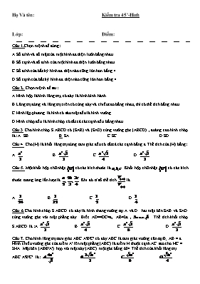 Kiểm tra 45 phút môn học Hình khối 12